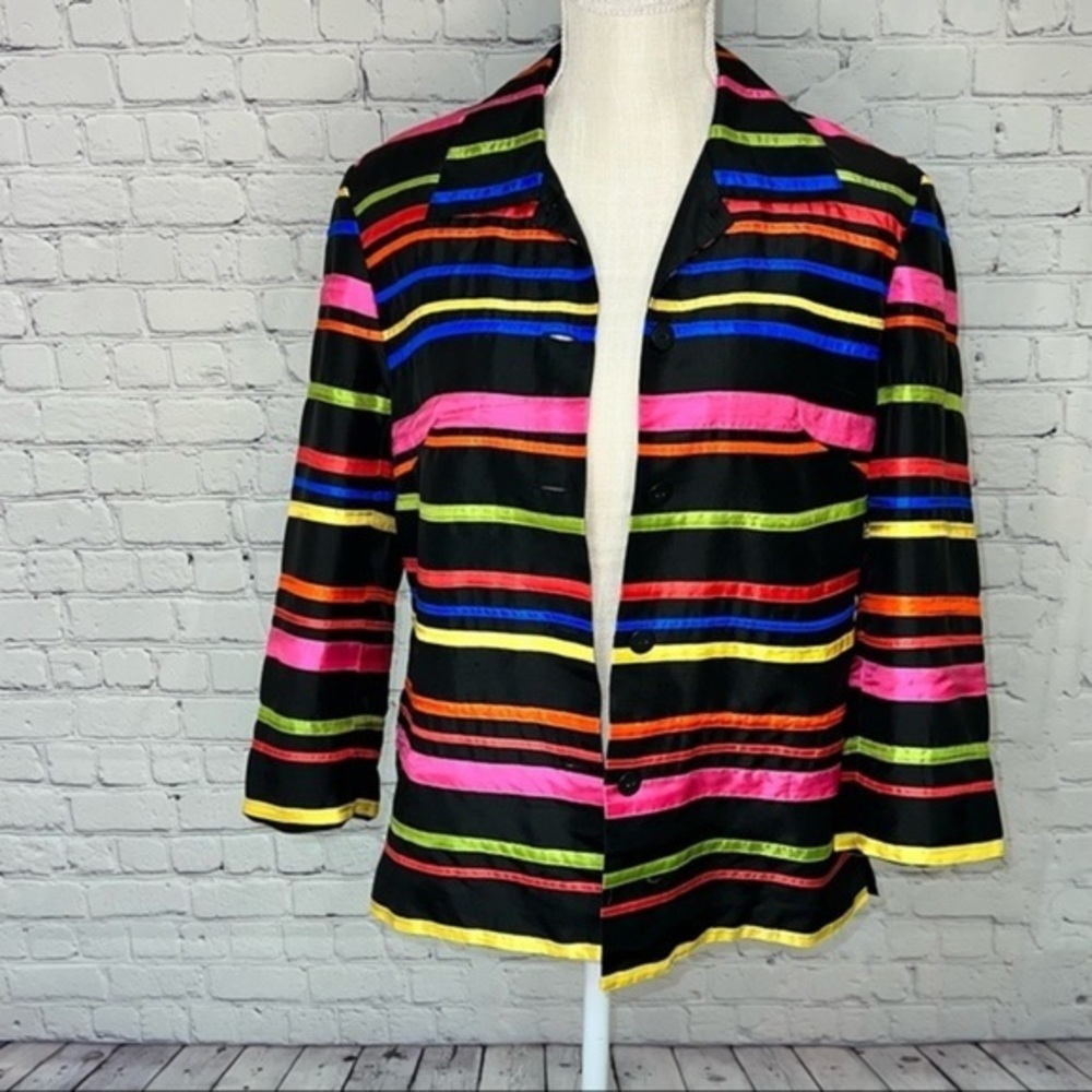 SILKLAND Blazer size 6 multicolored striped blazer. 100% SILK